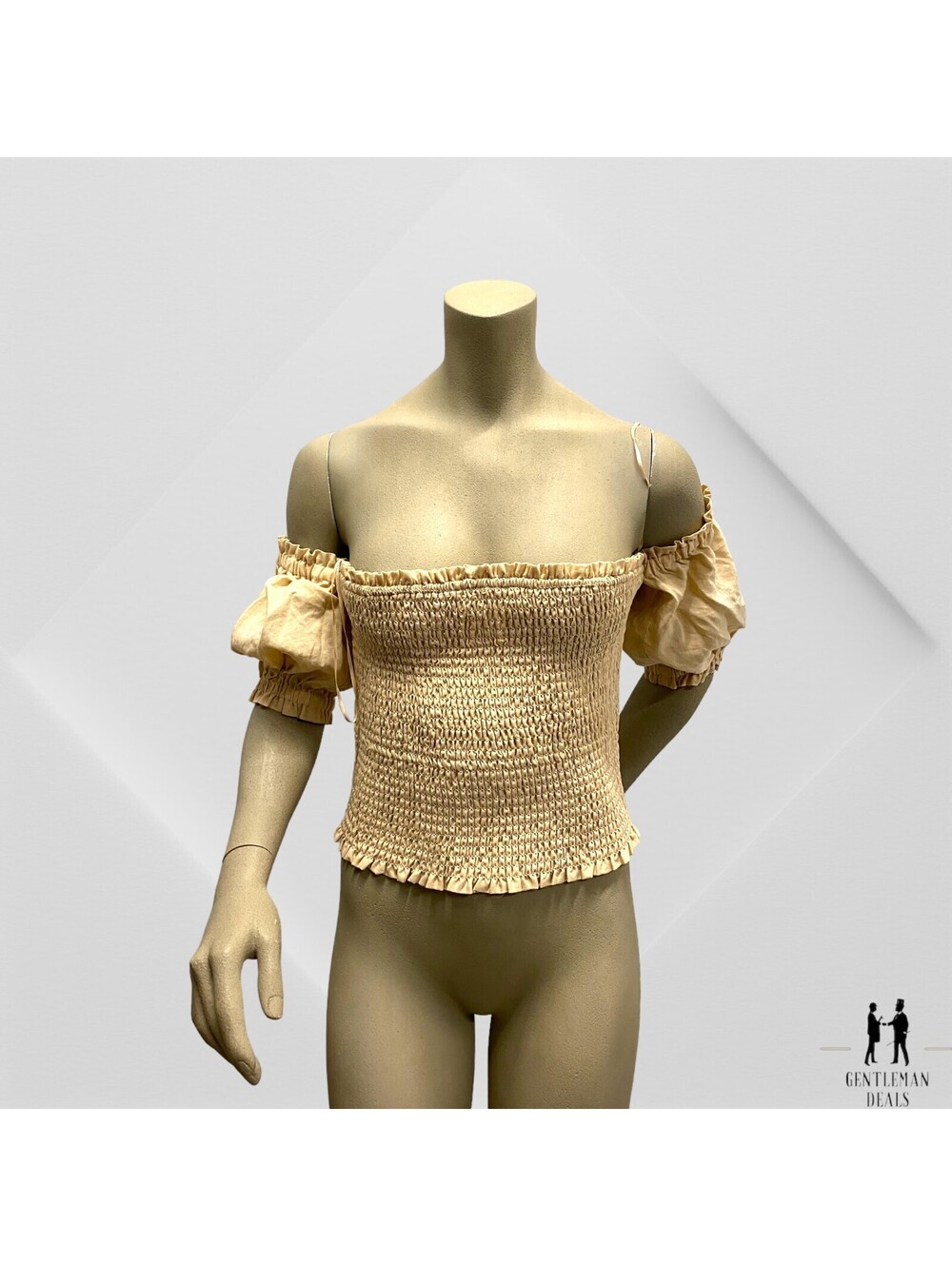 Intermix Womens Lace Ruffle Square Neck Crop Top Blouse Beige Size M